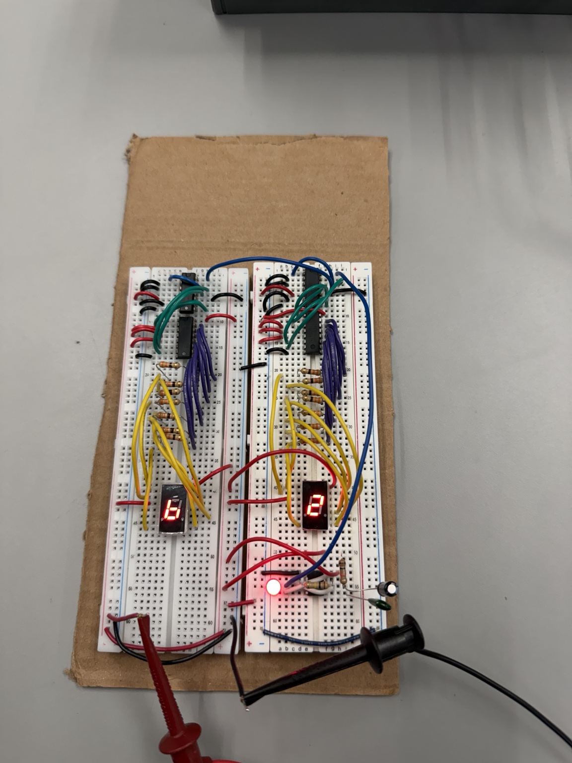 Two-digit electronic counter on breadboards