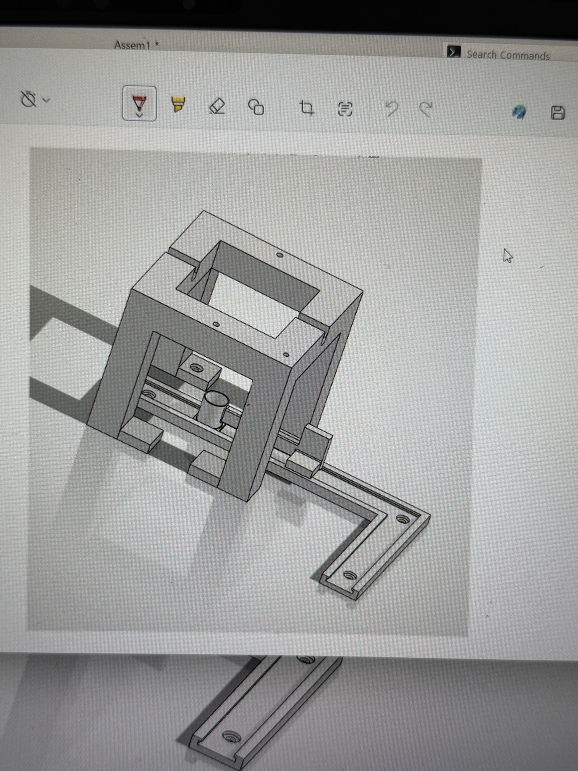 CAD model of a sample-handling fixture designed in SOLIDWORKS